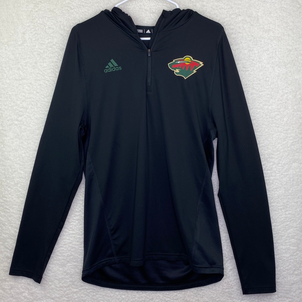 Adidas Minnesota Wild NHL Mens Black Climalite Quarter Zip Hooded Pullover Shirt